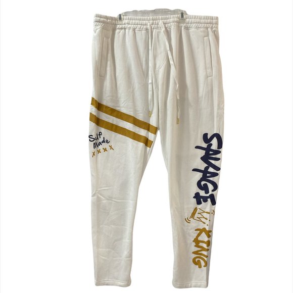 One Color Nation Sweat Pants White Self Made Savage King Men's 5XL - Picture 1 of 10